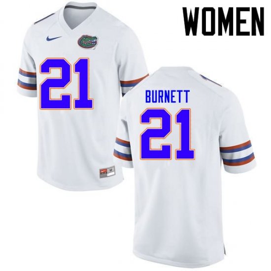 Women's Florida Gators #21 McArthur Burnett NCAA Nike White Authentic Stitched College Football Jersey LJP6262BQ